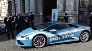 Italian police presented a Lamborghini sports car with color Pirelli tires
